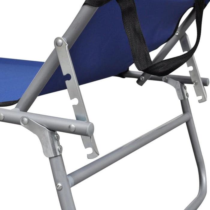 Folding Sun Lounger with Canopy Steel and Fabric Blue Aookl
