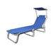 Folding Sun Lounger with Canopy Steel and Fabric Blue Aookl