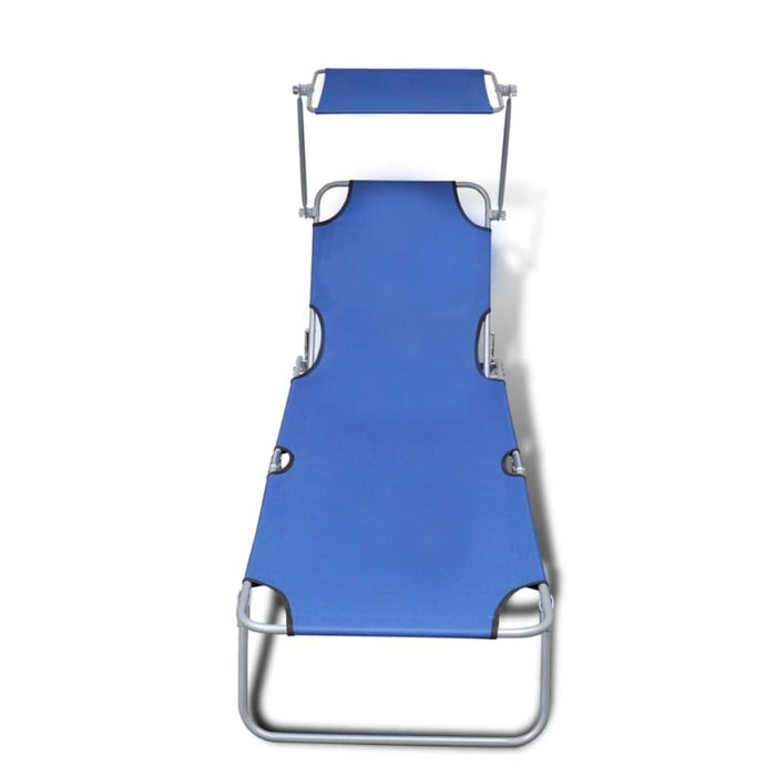 Folding Sun Lounger with Canopy Steel and Fabric Blue Aookl