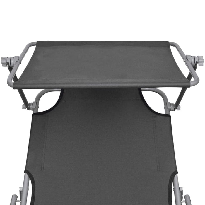 Folding Sun Lounger with Canopy Steel Grey Aaxko