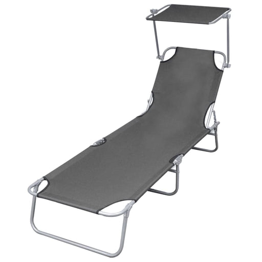 Folding Sun Lounger with Canopy Steel Grey Aaxko