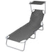 Folding Sun Lounger with Canopy Steel Grey Aaxko