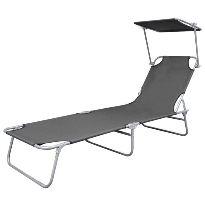 Folding Sun Lounger with Canopy Steel Grey Aaxko