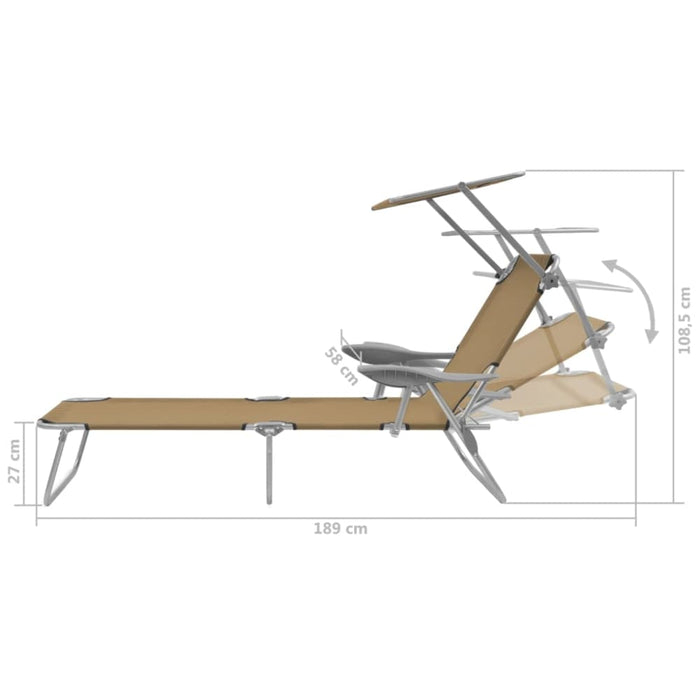 Folding Sun Lounger with Canopy Steel Taupe Aaxki
