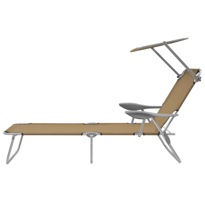 Folding Sun Lounger with Canopy Steel Taupe Aaxki