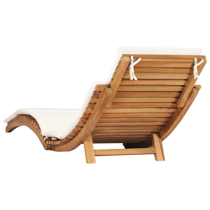 Folding Sun Lounger with Cream White Cushion Solid Teak