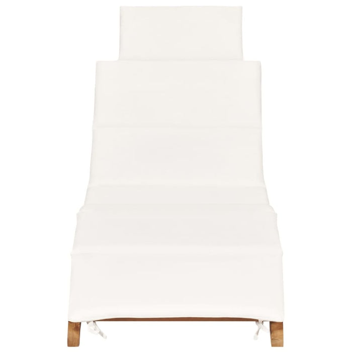 Folding Sun Lounger with Cream White Cushion Solid Teak