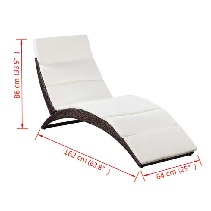 Folding Sun Lounger with Cushion Poly Rattan Brown Aonbn