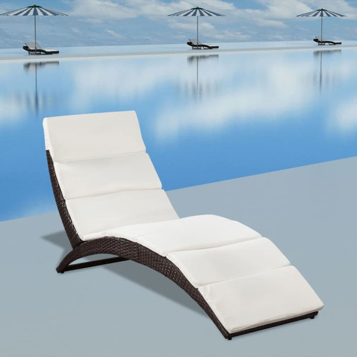 Folding Sun Lounger with Cushion Poly Rattan Brown Aonbn