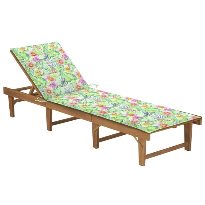 Folding Sun Lounger with Cushion Solid Acacia Wood (310163