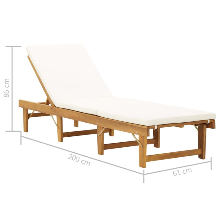 Folding Sun Lounger with Cushion Solid Acacia Wood Alakb