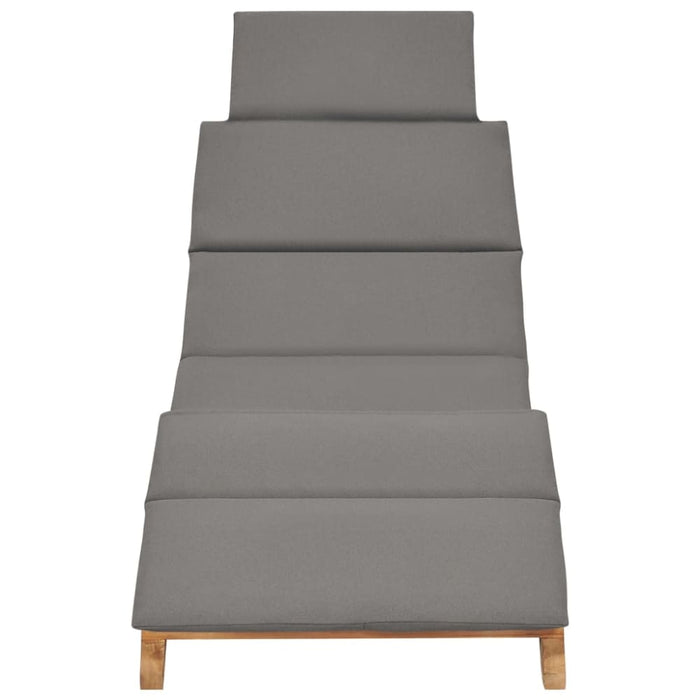 Folding Sun Lounger with Dark Grey Cushion Solid Teak Wood