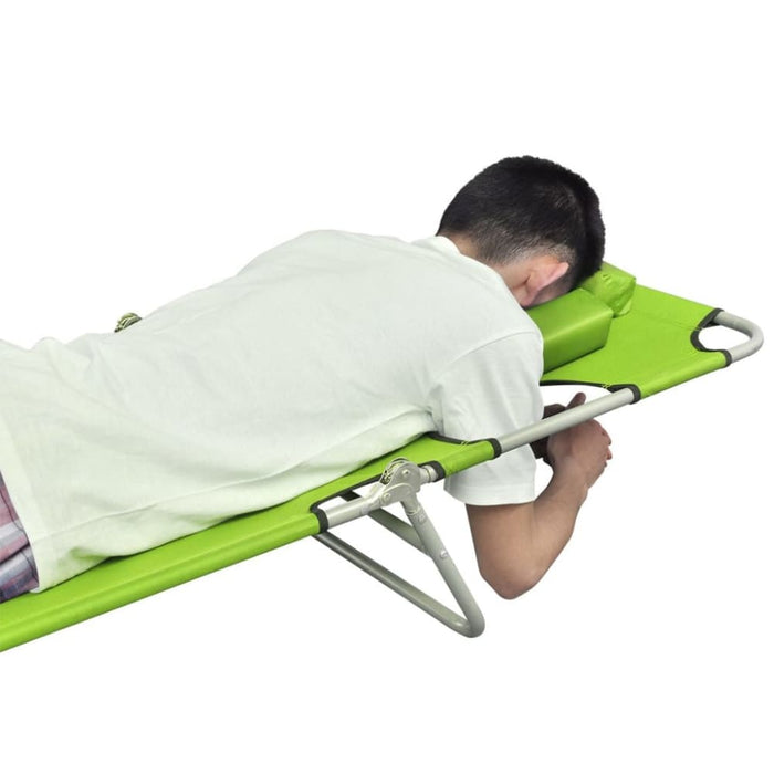 Folding Sun Lounger with Head Cushion Powder-coated Steel