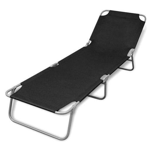 Folding Sun Lounger Powder-coated Steel Black Aoain