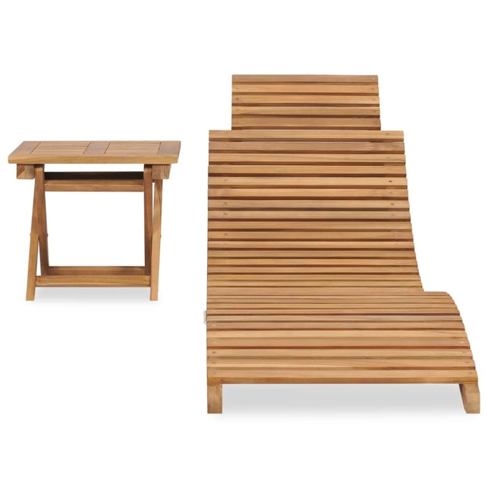 Folding Sun Lounger with Table Solid Teak Wood Toblll