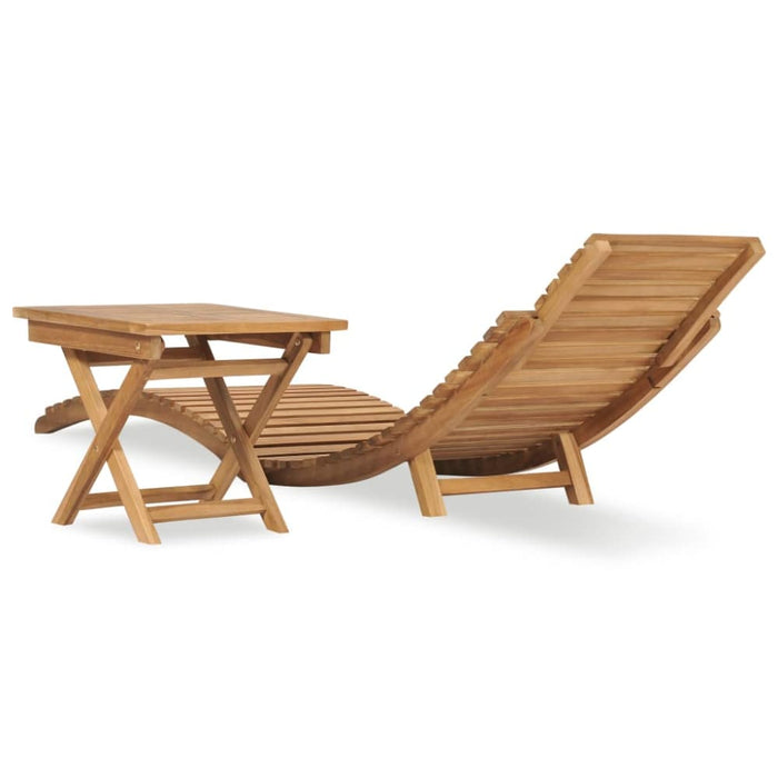 Folding Sun Lounger with Table Solid Teak Wood Toblll