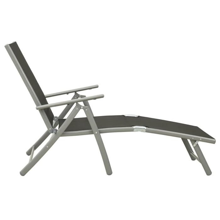 Folding Sun Lounger Textilene and Aluminium Black Silver
