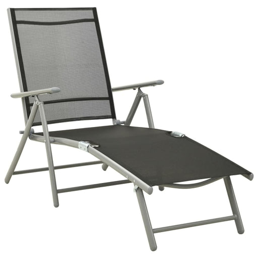 Folding Sun Lounger Textilene and Aluminium Black Silver