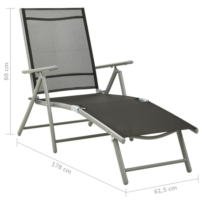 Folding Sun Lounger Textilene and Aluminium Black Silver