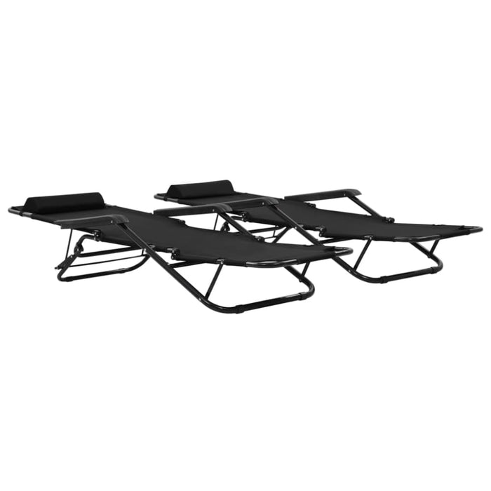 Folding Sun Loungers 2 Pcs with Footrests Steel Black Aatat