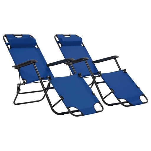 Folding Sun Loungers 2 Pcs with Footrests Steel Blue Aatax
