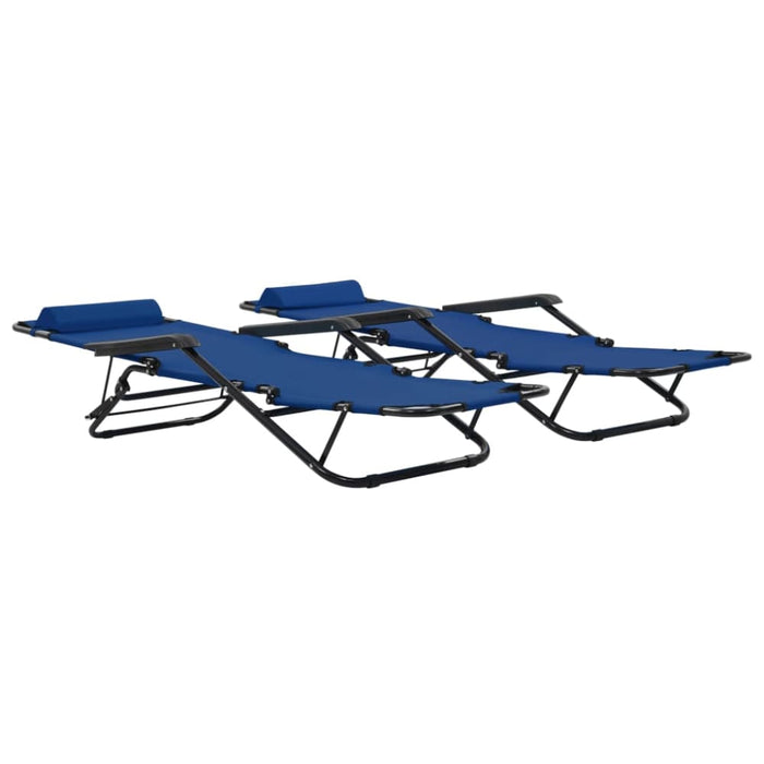 Folding Sun Loungers 2 Pcs with Footrests Steel Blue Aatax