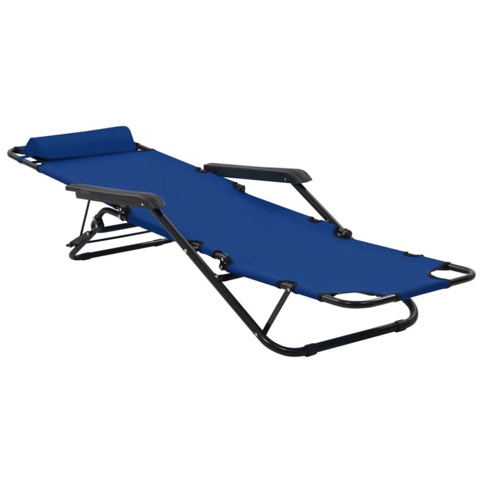 Folding Sun Loungers 2 Pcs with Footrests Steel Blue Aatax