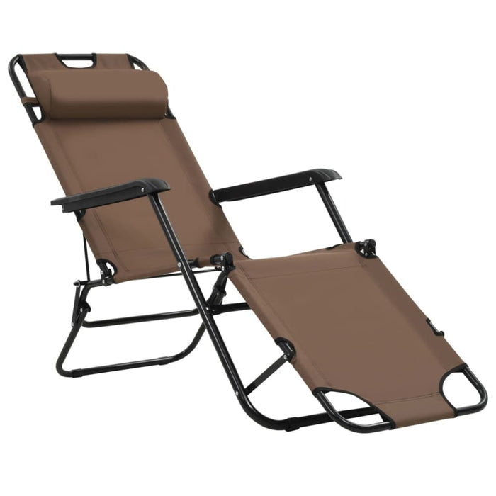 Folding Sun Loungers 2 Pcs with Footrests Steel Brown Aatal