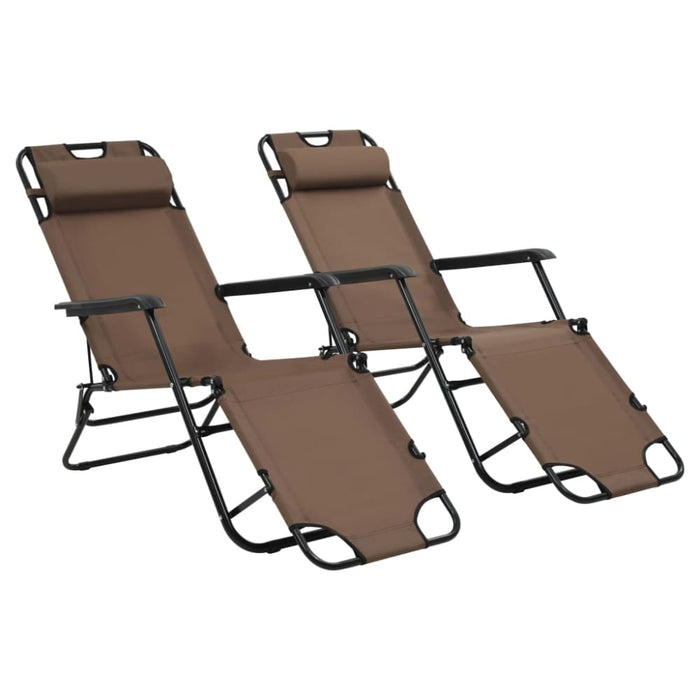 Folding Sun Loungers 2 Pcs with Footrests Steel Brown Aatal