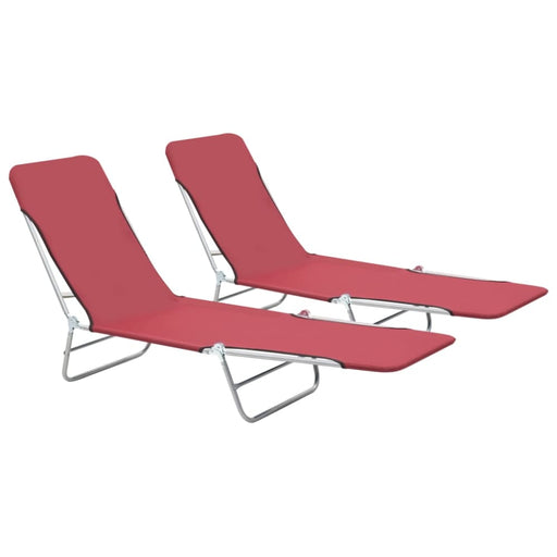 Folding Sun Loungers 2 Pcs Steel and Fabric Red Aatbo