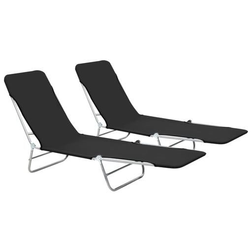 Folding Sun Loungers 2 Pcs Steel and Fabric Black Aatbb