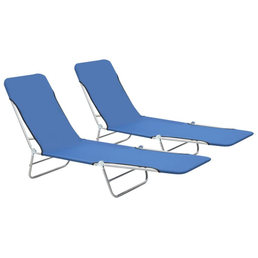 Folding Sun Loungers 2 Pcs Steel and Fabric Blue Aaxkk