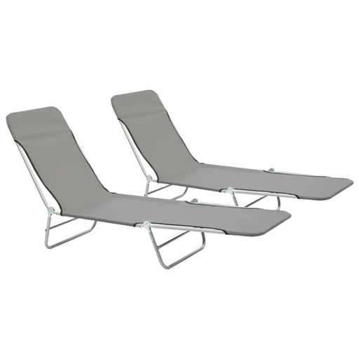 Folding Sun Loungers 2 Pcs Steel and Fabric Grey Aatbx