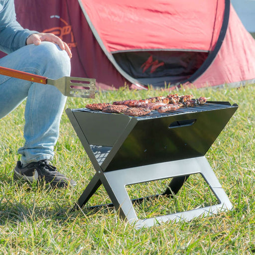 Folding Portable Barbecue For Use With Charcoal Foldyq