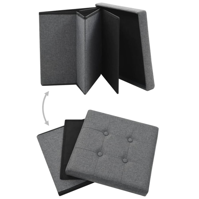 Folding Storage Stools 2 Pcs Dark Grey Faux Linen Xaibik