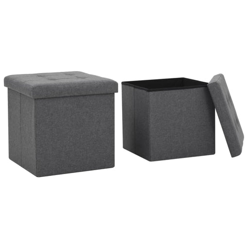 Folding Storage Stools 2 Pcs Dark Grey Faux Linen Xaibik