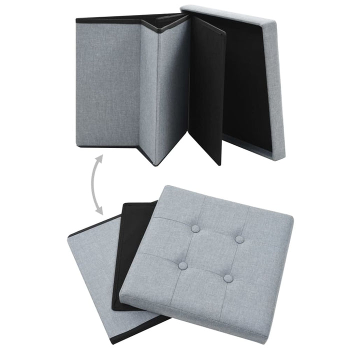 Folding Storage Stools 2 Pcs Light Grey Faux Linen Xaibnb