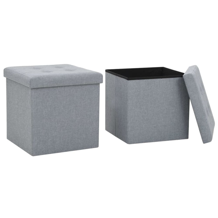 Folding Storage Stools 2 Pcs Light Grey Faux Linen Xaibnb
