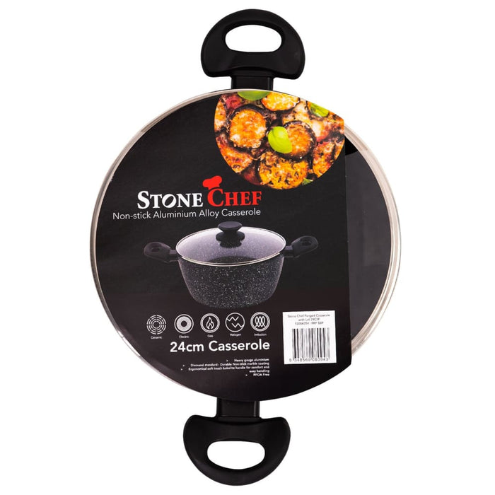 Forged Casserole With Lid Cookware Kitchen Black 24cm