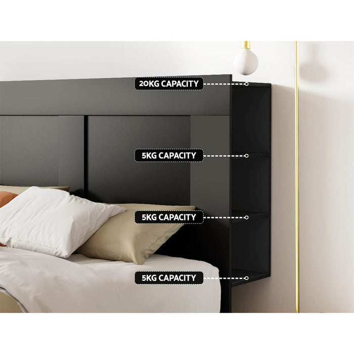 Bed Frame Double Size Head with Shelves Headboard Bedhead