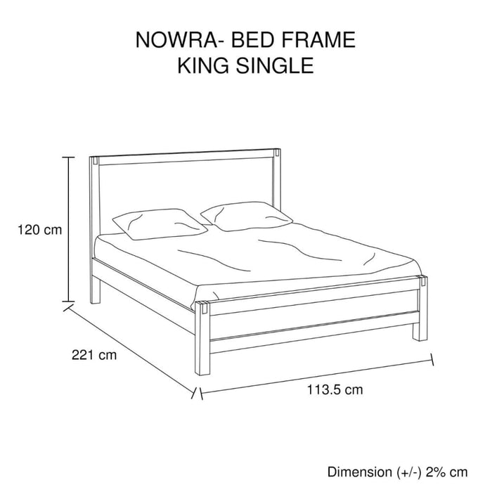 Bed Frame King Single Size in Solid Wood Veneered Acacia