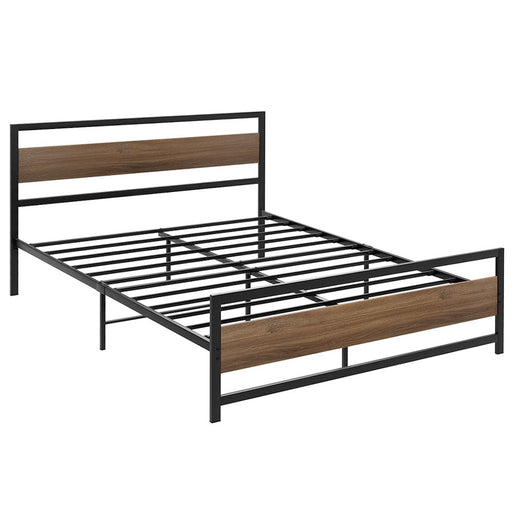 Bed Frame Metal Base Queen Size Platform Wooden Headboard