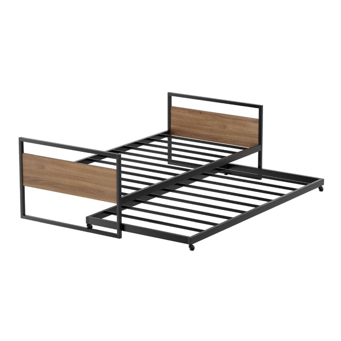 Bed Frame Metal Base with Trundle Daybed Wooden Headboard