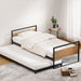 Bed Frame Metal Base with Trundle Daybed Wooden Headboard