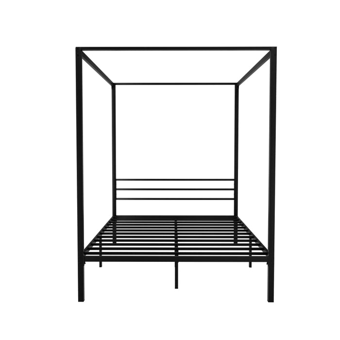 Bed Frame Metal Four-poster Platform Base Double Size Black