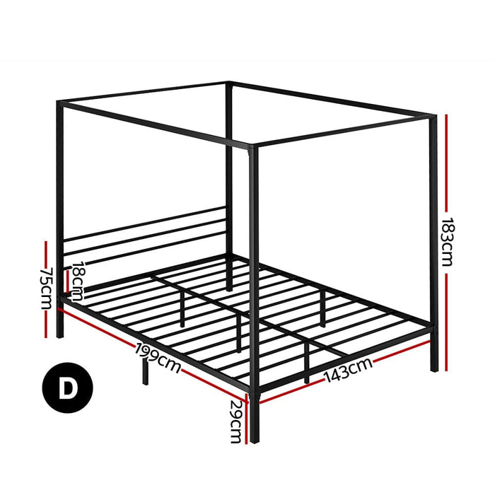 Bed Frame Metal Four-poster Platform Base Double Size Black