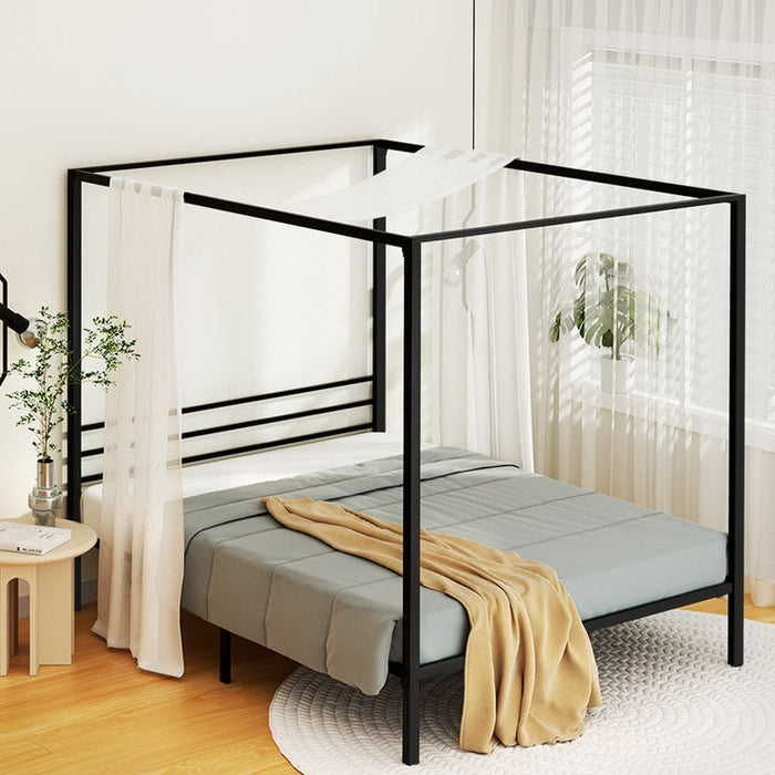Bed Frame Metal Four-poster Platform Base Double Size Black