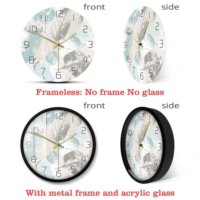 Fresh Leaves Plant Pattern Modern Wall Clock Silent