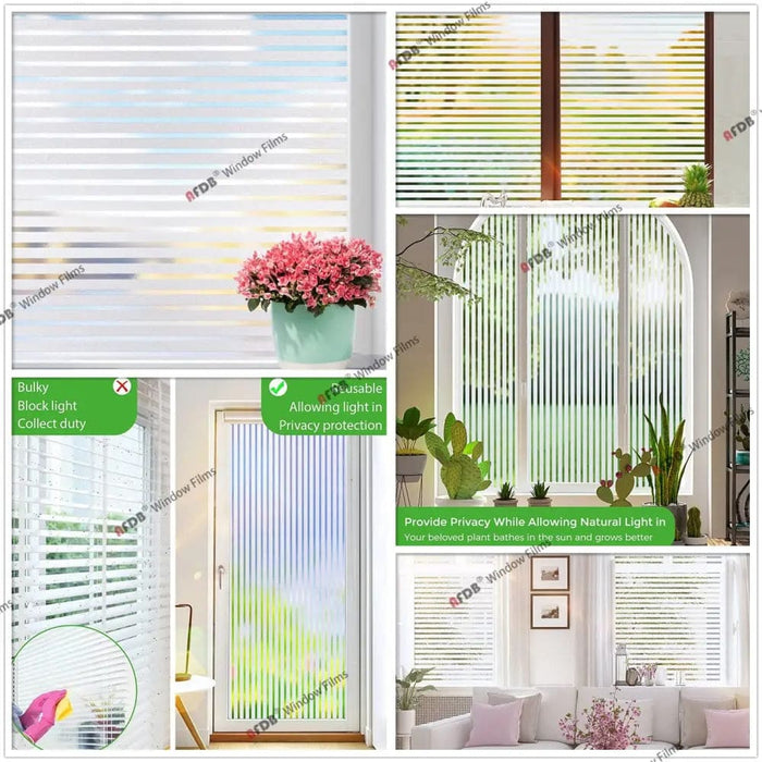 Frosted Privacy Striped Window Film Office Decorative Self