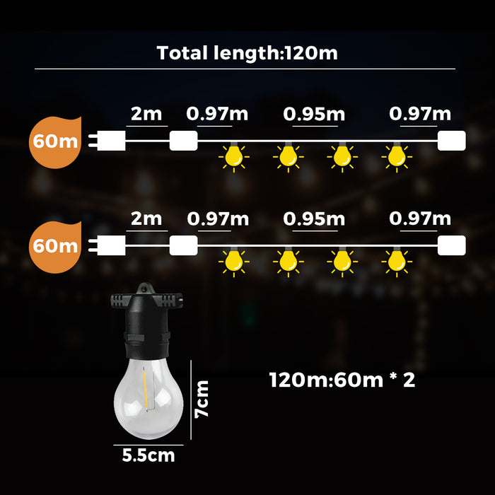 120M Festoon String Lights Led Christmas Waterproof Wedding Party Outdoor